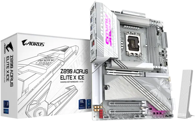 Материнская плата GIGABYTE Z890 A ELITE X ICE, LGA1851, Z890, 4*DDR5, 4*SATA, 5*M.2, 4*USB 3.2, 4*USB 2.0, Type-C, 3*PCIx16, 3*PCIx1, ATX