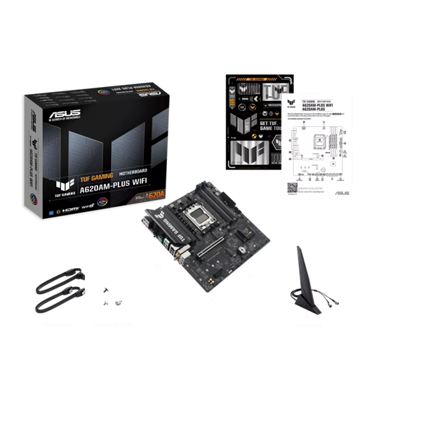 Материнская плата ASUS TUF GAMING A620AM-PLUS WIFI, AM5, A620A, 4*DDR5, 4*SATA, 2*M.2, 2*USB 3.2, 4*USB 2.0, 1*PCIx16, 1*PCIx1, 2*DP+HDMI, mATX; 90MB1MZ0-M0EAY0