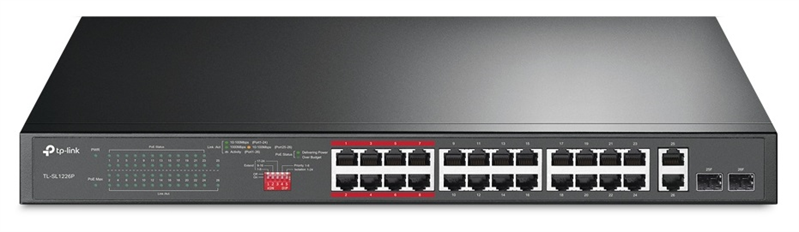 коммутатор TP-Link TL-SL1226P, 24-Port 10/100 Mbps + 2-Port Gigabit Rackmount Switch with 24-Port PoE+