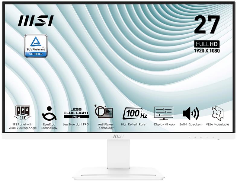 Монитор MSI PRO MP273AW 27" 16:9 FHD(1920x1080)IPS Flat,5ms(GTG),1000:1,100M:1,300nit,178/178,1xHDMI ,1xDP, 1*D-Sub (VGA) ,Tilt,VESA,100Hz,1y w-ty, White (существенное повреждение коробки)