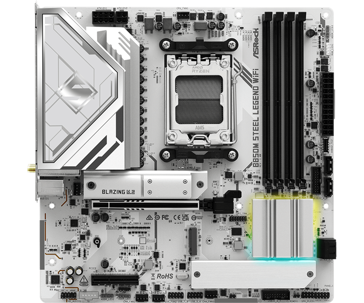 Материнская плата ASROCK B850M STEEL LEGEND WIFI, AM5, B850, 4*DDR5, 4*SATA, 3*M.2, 4*USB 2.0, 3*USB 3.2, Type-C, 2*PCIx16, 1*M.2 (Key E), HDMI+DP, mATX