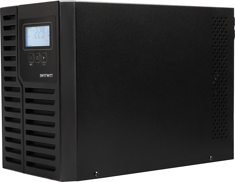 Источник бесперебойного питания SMARTWATT ИБП онлайн, чистый синус, мощность 1000/900 ВА/Вт, напольный, LCD дисплей, порт USB, RS232, EPO, SNMP слот, Shuko socket CEE7/4 - 1 шт., IEC13 - 3 шт., встроенные АКБ 2*9 Ач (3703020430004)
