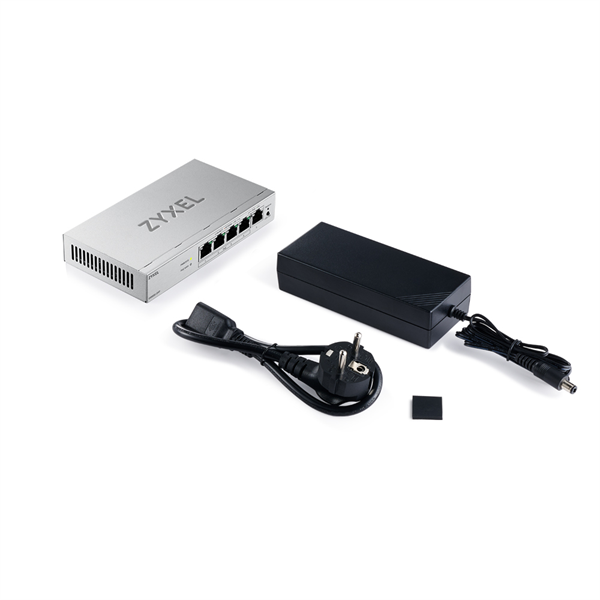 Коммутатор Web Smart L2 коммутатор Zyxel GS1200-5HPv3, 5xGE (4xPoE+), бюджет PoE 68 Вт, настольный, бесшумный
