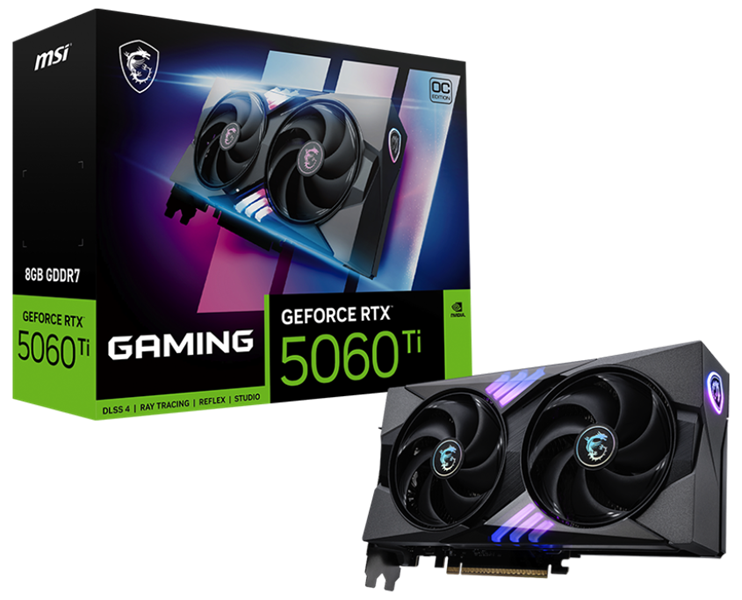 Видеокарта MSI RTX 5060 Ti 8G GAMING OC//RTX 5060 Ti, HDMI, DP*3, 8G, D7