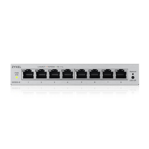 Коммутатор Web Smart L2 коммутатор Zyxel GS1200-8v3, 8xGE, настольный, бесшумный