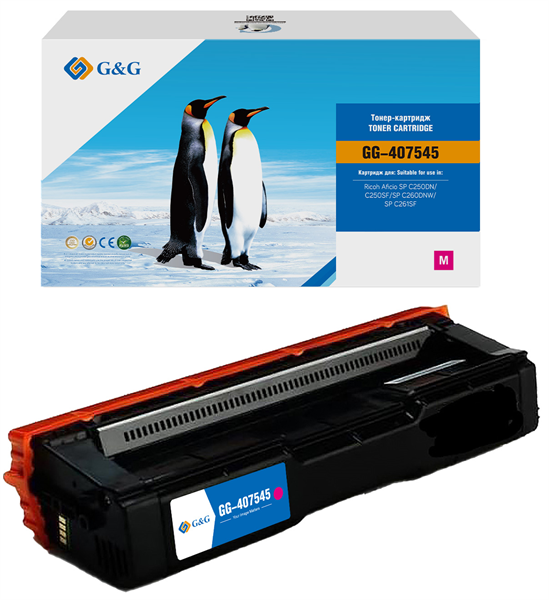 Тонер-картридж G&G toner-cartridge для Ricoh Aficio SP C250DN/C250SF пурпурный 1 600 стр. 407545 с чипом гарантия 36 мес. распродажа остатков