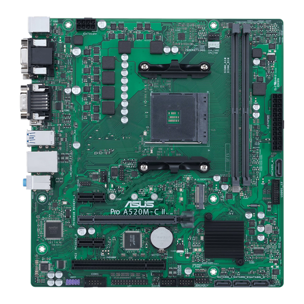 Материнская плата ASUS PRO A520M-C II/CSM, Socket AM5, A520, 2*DDR4, DP+DVI-D+VGA+HDMI, 4xSATA3, Audio, Gb LAN, USB 3.2, USB 2.0, COM port, mATX; 90MB18F0-M0EAYC