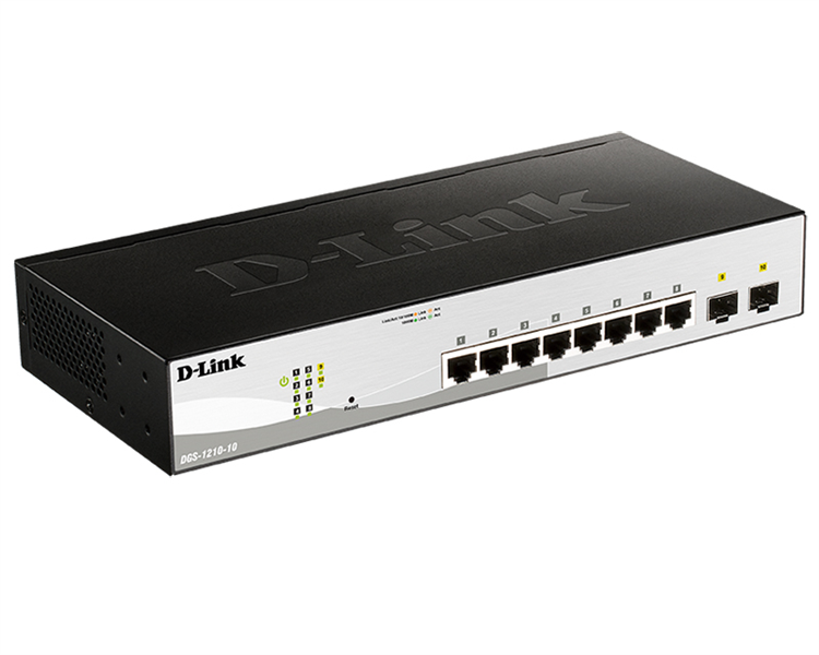 Коммутатор D-Link Настраиваемый L2 коммутатор, 8х1000Base-T, 2х1000Base-X SFP, упрощенный интерфейс CLI