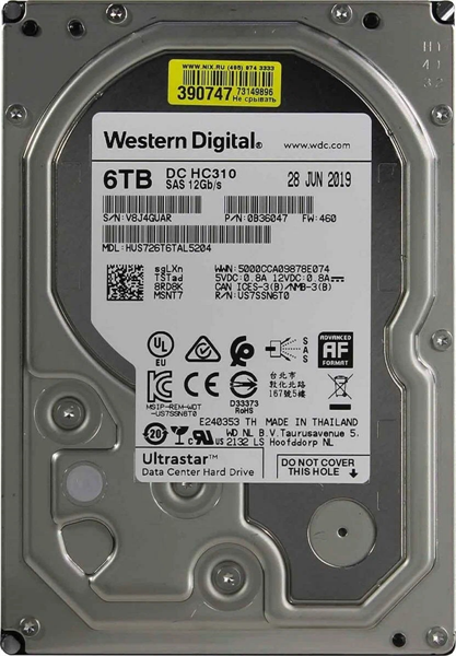 Western Digital Ultrastar DC HС310 HDD 3.5" SAS 6TB, 7200 rpm, 256MB buffer, 512e, 0B36047, 1 year