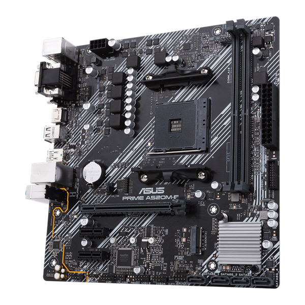 Материнская плата ASUS PRIME A520M-E/CSM, AM4, A520, 2*DDR4, 4*SATA, 1*M.2, 5*USB 3.2, 2*USB 2.0, 1*PCIx16, 2*PCIx1, DVI-D+D-Sub+HDMI, mATX; 90MB1510-M0EAYC