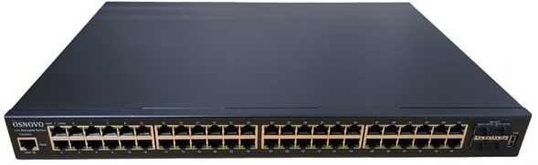 Коммутатор Gigabit Ethernet OSNOVO SW-48G4X-L2 Управляемый L2+ коммутатор Gigabit Ethernet на 52 порта. Порты: 48 x GE (10/100/1000Base-T) + 4 x 1G/10G SFP+ Uplink. Консольный порт, Уровень управления L2+. Поддержка Jumbo Frame