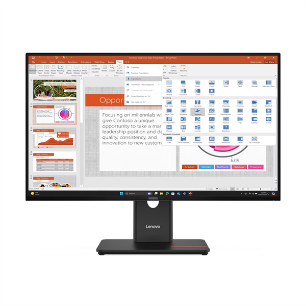 Монитор Lenovo ThinkVision T27-40 27" 16:9 FHD (1920x1080) IPS, 120Hz, 300N, 1xHDMI 1.4, 1xDP 1.2, 1xVGA, 3xUSB-A (USB 5Gbps), 1xUSB-C (USB 5Gbps, PD 15W), 1xUSB-B (USB 5Gbps), LTPS, 1Y