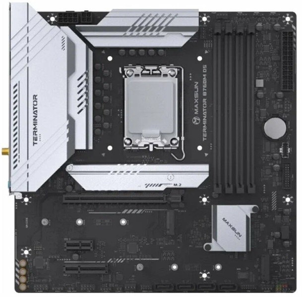 Материнская плата MAXSUN MS-Terminator B760M D5 WiFi V2, LGA1700, B760, 4*DDR5, 4*SATA3, 3*M.2, 2*USB 3.2, 6*USB 2.0, 1*PCIEx16, 1*PCIEx1, HDMI+DP, mATX