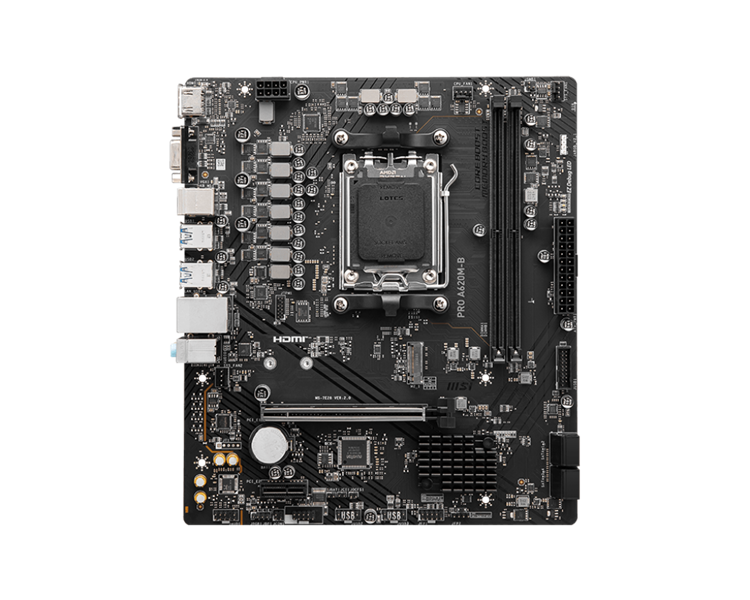 Материнская плата MSI PRO A620M-B,A620,AM5,2DDR5,1PCI-Ex16,1PCI-Ex1,1M.2,4SATA3,6USB3.2 Gen1,6USB2.0,HD