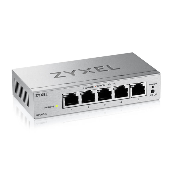 Коммутатор Web Smart L2 коммутатор Zyxel GS1200-5v3, 5xGE, настольный, бесшумный