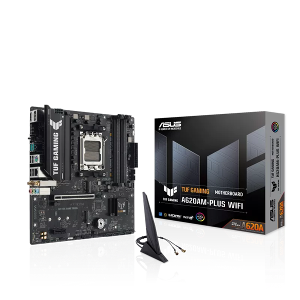 Материнская плата ASUS TUF GAMING A620AM-PLUS WIFI, AM5, A620A, 4*DDR5, 4*SATA, 2*M.2, 2*USB 3.2, 4*USB 2.0, 1*PCIx16, 1*PCIx1, 2*DP+HDMI, mATX; 90MB1MZ0-M0EAY0