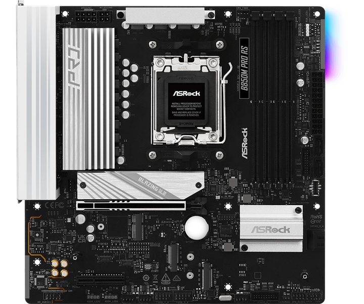 Материнская плата ASROCK B850M PRO RS, AM5, B850, 4*DDR5, 4*SATA, 3*M.2, 4*USB 2.0, 3*USB 3.2, Type-C, 2*PCIx16, 1*M.2 (Key E), HDMI+DP, mATX