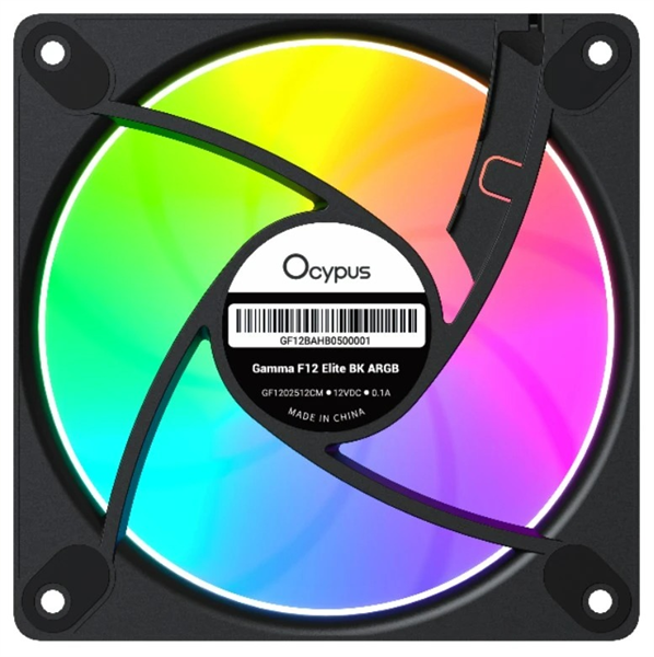 Вентилятор для корпуса Ocypus Gamma F12 Elite BK ARGB 3 IN 1, 120x120x25mm, 4-PIN PWM, 600-1800 RPM, 26 DBA MAX, HYDRO BEARING