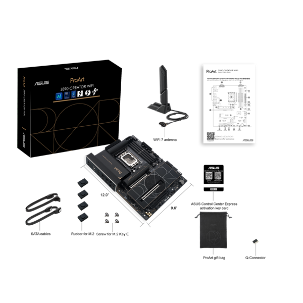 Материнская плата ASUS PROART Z890-CREATOR WIFI, LGA1851, Z890, 4*DDR5, 4*SATA, 5*M.2, 6*USB 3.2, 1*USB 2.0, Type-C, 3*PCIx16, DP+HDMI, ATX; 90MB1JD0-M0EAY0