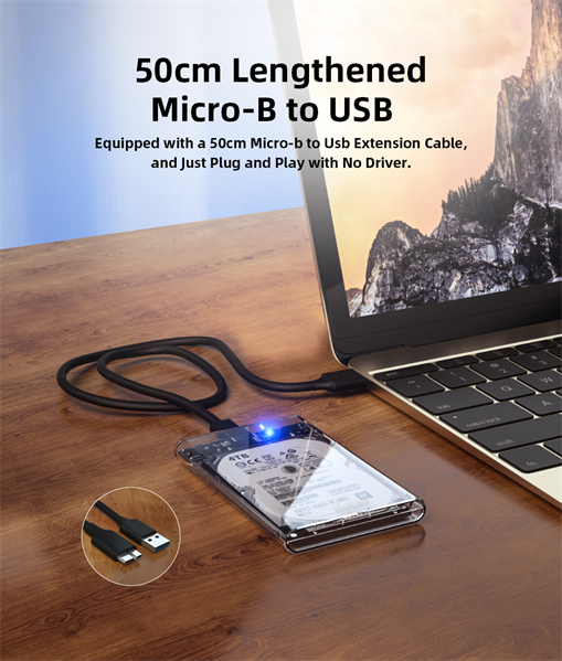 Внешний корпус для диска HDD/SSD Netac WH11 2.5 SATA to USB3.0 External HDD/SSD Case, Slide Transparent Cover, with USB3.0 A to B cable