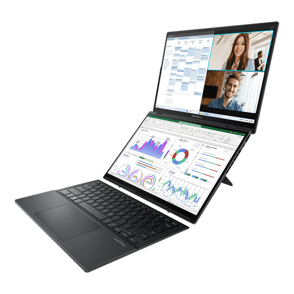 ASUS Zenbook Duo OLED UX8406MA-QL338W Intel® CoreUltra 7 155H 1.4 GHz LPDDR5X 16GB 1TB PCIE G4 SSD 14" OLED WUXGA BEND GLARE TOUCH(OGM),400NITS(HDR),DCI-P3:100% WIN11 HOME Inkwell Gray