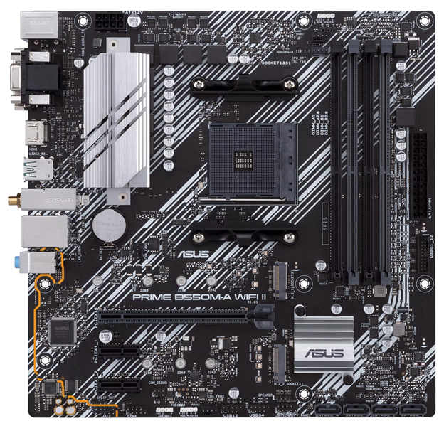 Материнская плата ASUS PRIME B550M-A WIFI II, AM4, B550, 4*DDR4, 4*SATA, 2*M.2, 6*USB 3.2, 2*PCIx16, 2*PCIx1, DVI-D+HDMI+D-Sub, mATX ; 90MB19X0-M0EAY0