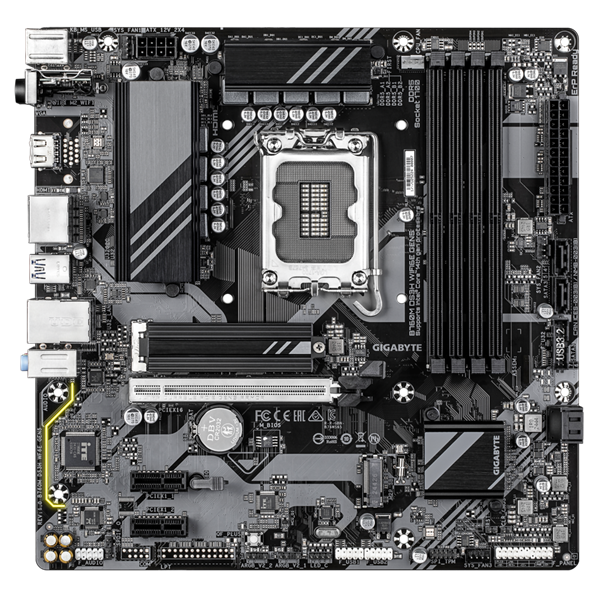 Материнская плата GIGABYTE B760M DS3H WF6E GEN5, LGA1700, B760, 4*DDR5, 4*SATA, 2*M.2, 3*USB 3.2, 2*USB 2.0, Type-C, 1*PCIx16, 2*PCIx1, HDMI+2*DP, mATX