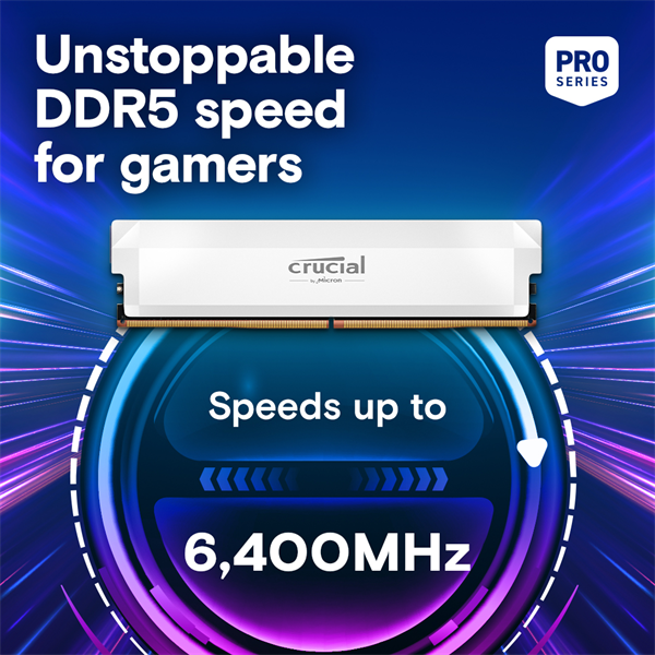 Оперативная память Crucial Pro Gaming by Micron DDR5-6400 64GB Kit (2x32GB) UDIMM CL40 White 1.35V, 1 Year Warrаnty