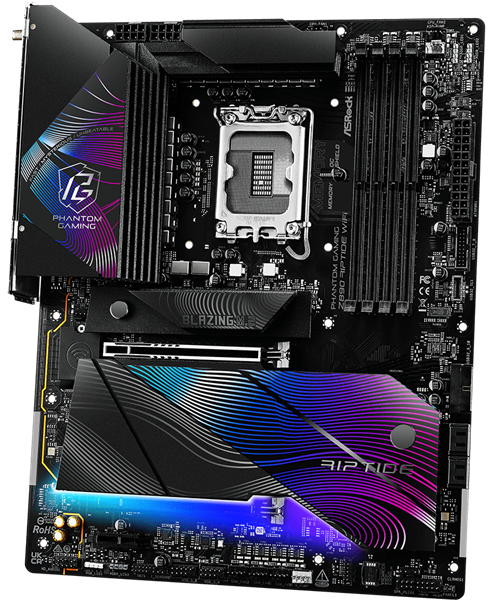 Материнская плата ASROCK Z890 RIPTIDE WIFI, LGA1851, Z890, 4*DDR5, 4*SATA, 4*M.2, 6*USB 3.2, 2*USB 2.0, 2*Type-C, 2*PCIx16, 1*PCIx4, 1*M.2 (Key E), HDMI, ATX
