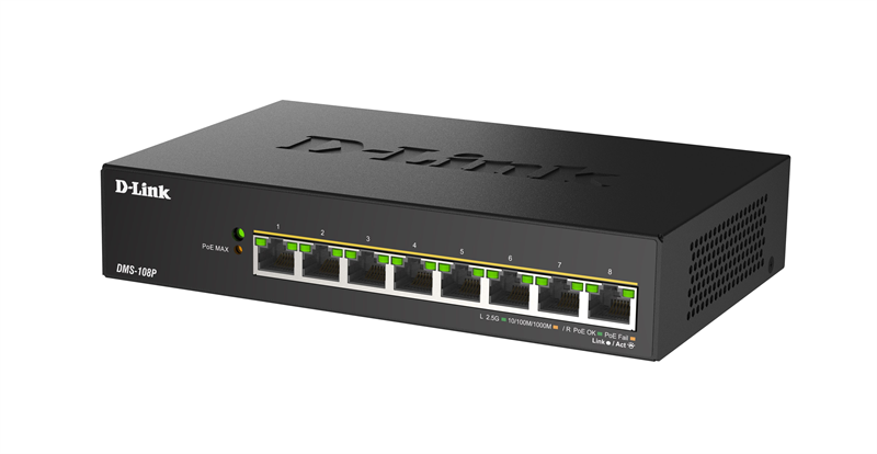 Коммутатор D-Link Коммутатор, 8x2.5GBase-T PoE 802.3bt 90 Вт, PoE-бюджет 230 Вт, корпус металл