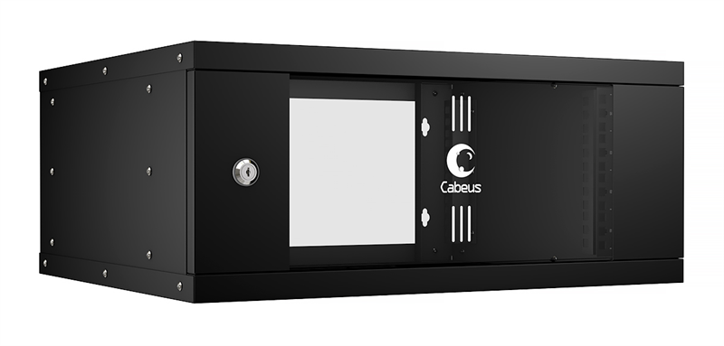 Шкаф телекоммуникационный настенный 19" 4U Cabeus WSC-05D-4U55/45-BK Шкаф телекоммуникационный настенный 19" 4U, серия LIGHT разборный, дверь стекло, цвет черный