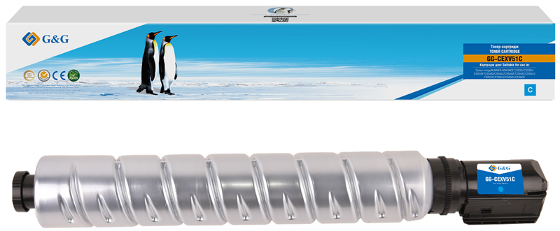 Тонер-картридж G&G toner-cartridge для Canon iR ADVANCE C5535/C5535i/C5535F/C5540/C5540i/C5540F/C5550/C5550i/C5550F/C5560/C5560i/C5560F голубой с чипом 60 000 стр. C-EXV51C 0487C002 гарантия 36 мес. распродажа оста