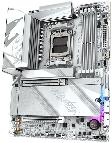 Материнская плата GIGABYTE X870 AORUS ELITE X3D ICE, AM5, X870, 4*DDR5, 2*SATA, 4*M.2, 6*USB 3.2, 1*USB 2.0, 2*Type-C, 3*PCIx16, HDMI, ATX