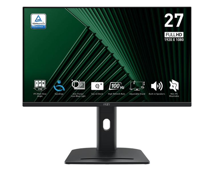MSI PRO MP275QPDG 27" 16:9 WQHD(2560x1440) IPS Flat, WebCam FHD, 1ms(MPRT), 1300:1,100M:1,250nit,178/178,2xHDMI,DP,USB-C,USB-B, 4xUSB-A,Speaker,Tilt,Swivel,Height,Pivot 100HZ,Black,1y war-ty