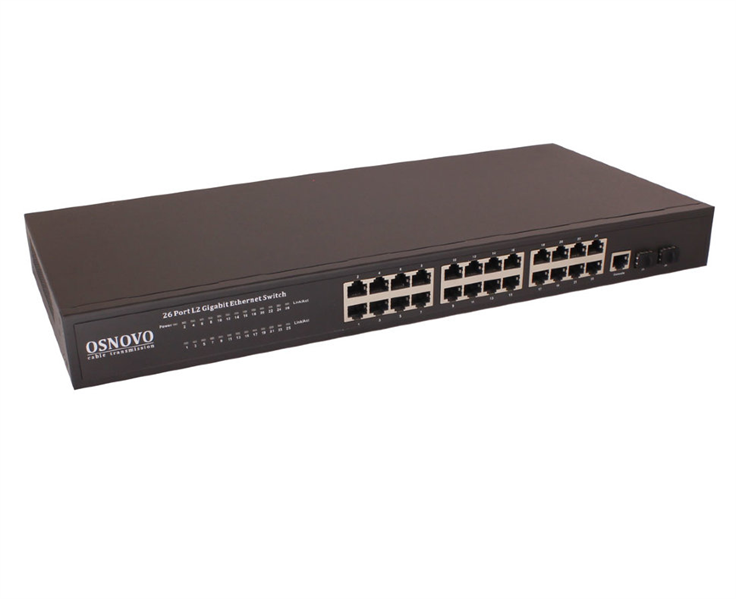 Коммутатор Gigabit Ethernet OSNOVO SW-72402/L2 Управляемый (L2+) коммутатор Gigabit Ethernet на 26 портов.Порты: 24 x GE (10/100/1000Base-T) + 2 x GE SFP (1000Base-X), Консольный порт; Уровень управления L2 (Full managed); Подде