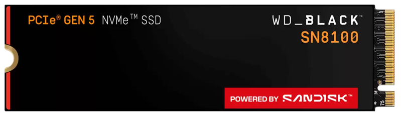 Твердотельный накопитель Western Digital Black SN8100 SSD M2.2280 PCIe 5.0 1Tb, 14900MBs/14000MBs, TBW 1200, WDS100T1X0M, 1 year