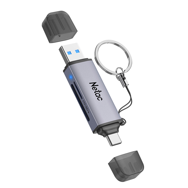Кардридер Netac Flash card reader WK13, USB3.0+Type-C to mSD/SD, Grey (repl. NT09WK13-30GR) (незначительное повреждение коробки)