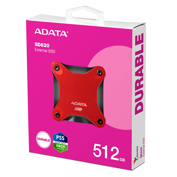 Внешний накопитель External SSD ADATA 512GB USB 3.2 Gen 2 (USB 10Gbps) R550/W480MB/s 3D NAND COLOR BOX red