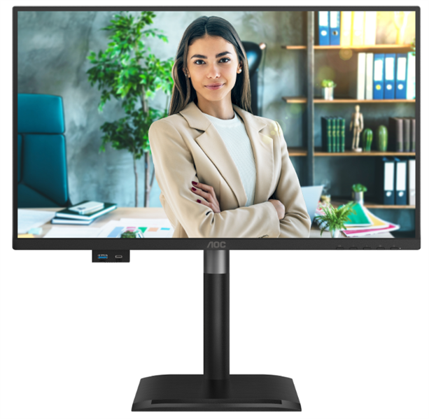 Монитор 23,8" AOC 1920x1080 WLED 16:9 IPS 300cd, 1500:1, 20M:1, 4ms, 178°/178°, VGA, HDMI, DP, USB hub: USB3.2x3, USB-B3.2, USB-C(15W), 120Hz, Speakers, Tilt, Height, Swivel, Pivot, Internal, VESA, Black, 3y