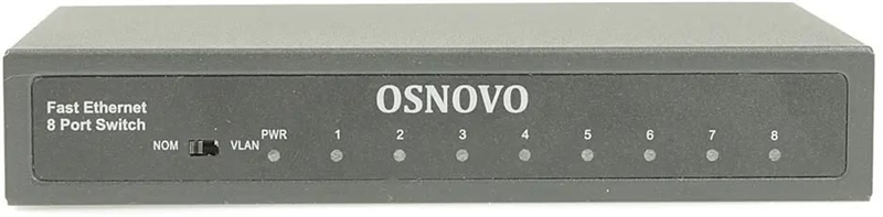 Коммутатор Fast Ethernet OSNOVO SW-10800 Неуправляемый коммутатор Fast Ethernet на 8 RJ45 портов. Порты: 8 x FE (10/100Base-TX). Изоляция портов (VLAN). Auto MDI/MDIX Встроенная грозозащита 3кВ. В комплекте БП DC12V(1A). Разм