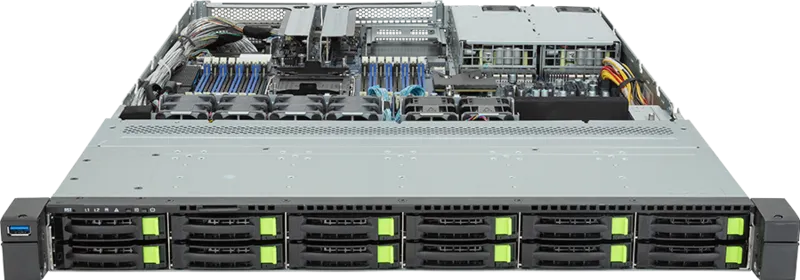 Шасси серверное Gigabyte Server Platform R163-S35 / 1U / 1xIntel (Gen 4/5) / 1xHS / 16xDIMM / 12xSFF NVME/SAS/SATA + 1xM.2 PCIe Gen3 / 1x1GbE / 1xOCP 3.0 / 1xFHHL / 2x1300W / Rails / 1Y
