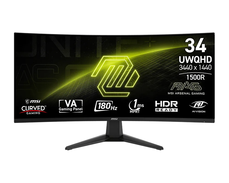 Мониторы MSI MAG 346CQ 34" 21:9 UWQHD(3440x1440) VA Curve 1500R, 4000:1, 4ms(GTG), 100M:1,300nits,2xHDMI,DP,Tilt,IntPower,VESA,180Hz,Black,1y w-ty