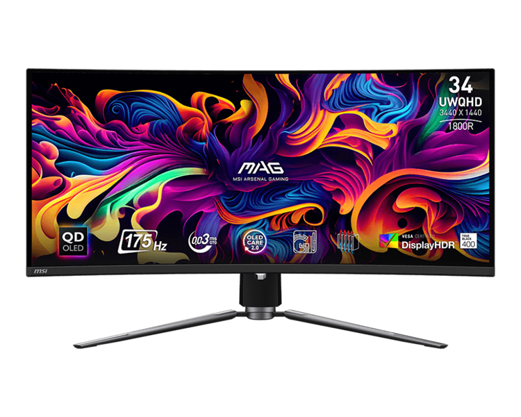 Монитор MSI MAG 341CQP QD-OLED 34,18" 21:9 UWQHD(3440x1440) QD-OLED 1800R, TrueBlack 400, 0.03ms(GTG), 1,5M:1,HDR Brightness 250nits,2xHDMI,DP,USB-C,2xUSB-A,USB-B,Tilt,Swivel,Height,VESA,175Hz,Black,1y w-ty