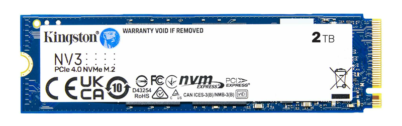 Твердотельный накопитель Kingston SSD 2TB NV3 M.2 2280 NVMe Gen4x4 R6000/W5000MB/s MTBF 2M 640TBW Retail 1 year