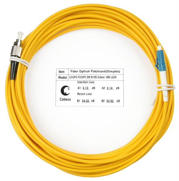 Патч-корд ВО Cabeus FOP(s)-9-LC-FC-10m Шнур оптический simplex LC-FC 9/125 sm 10м LSZH