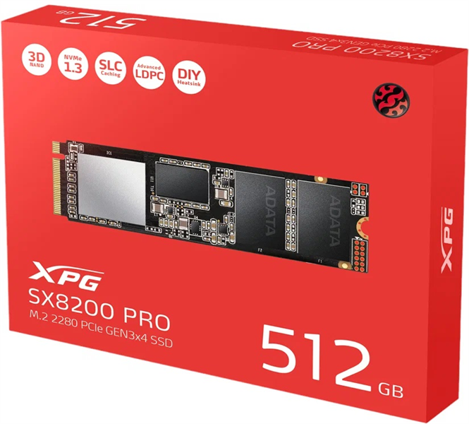 Твердотельный накопитель ADATA SX8200PNP M.2 2280 NVMe PCIe 3.0 x4 512GB 3500/2300 COLOR BOX