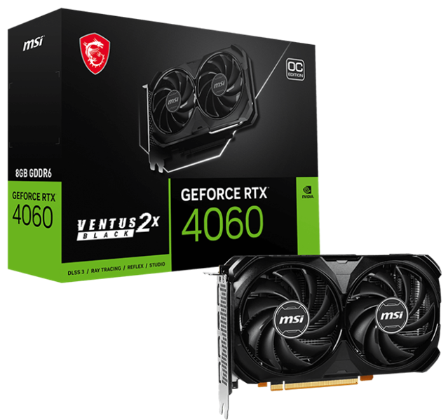 Видеокарта MSI RTX 4060 8G VENTUS 2X BLACK OC//RTX 4060, HDMI, DP*3, 8G, D7