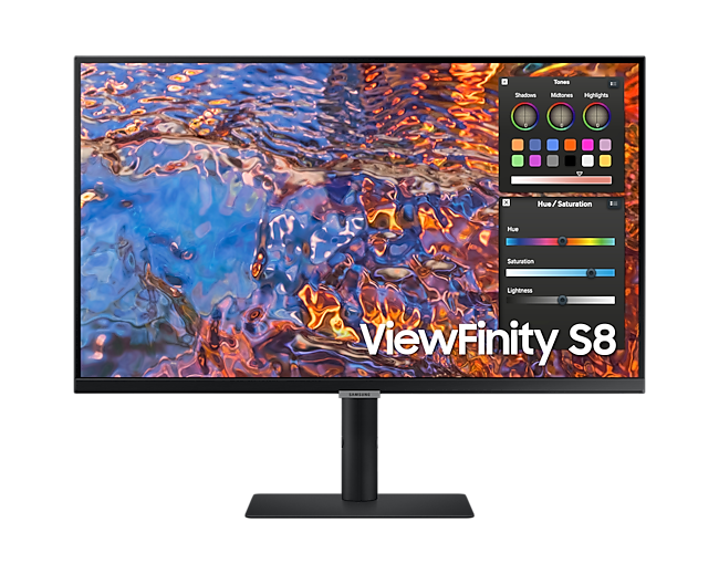 Samsung 27" ViewFinity S8 S27B800PXI IPS LED 16:9 3840x2160x60Hz 5ms 350cd 1000:1 178/178 1,07 млрд DP; HDMI; USB-C(90 Вт); USB3.0x3; RJ45;Tilt; Swiv; HAS; Pivot; VESA; Black