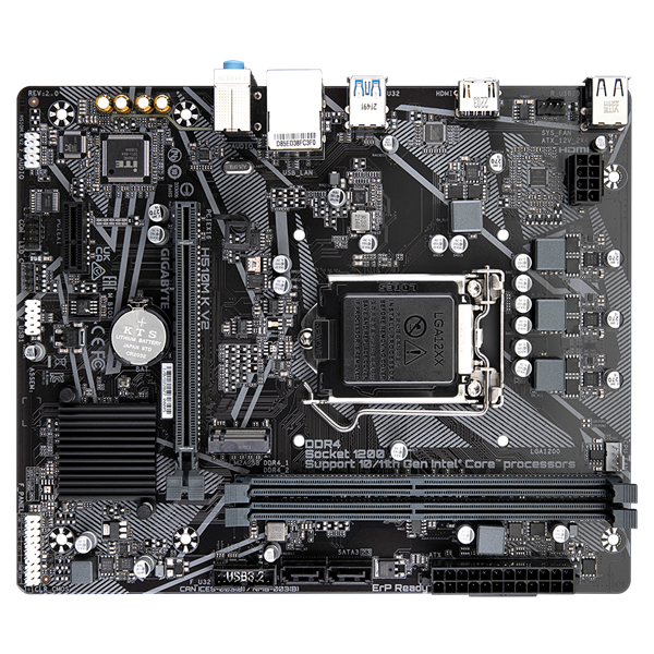 Материнская плата GIGABYTE H510M K V2 2.0, LGA1200, Q470, 2*DDR4, 2*SATA, 1*M.2, 2*USB 3.2, 4*USB 2.0, 1*PCIx16, 1*PCIx1, HDMI, mATX