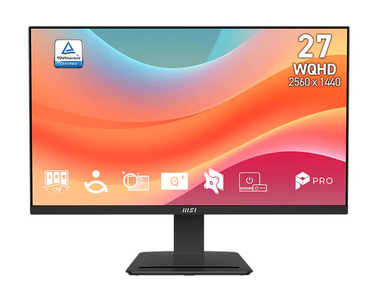Монитор MSI PRO MP273Q E7 27" 16:9 WQHD(2560x1440) IPS Flat,1ms(MPRT),1000:1,100M:1,250nits,178/178,2xHDMI 2.0,DP 1.2,Tilt,VESA,75Hz,Black,1y war-ty